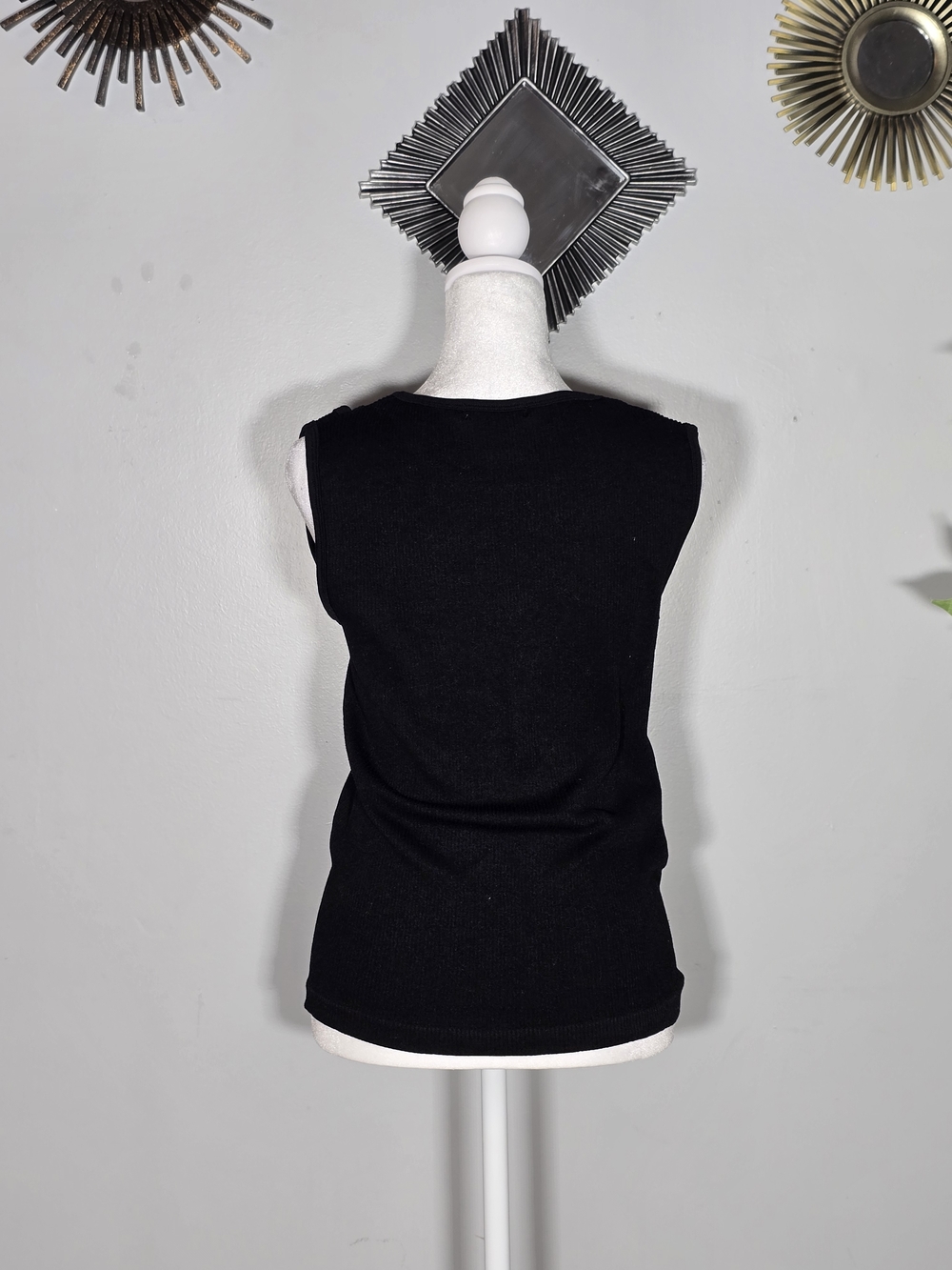 Sleeveless Black Knit Tank with Gold Button Detail. NWOT - Picture 2 of 4